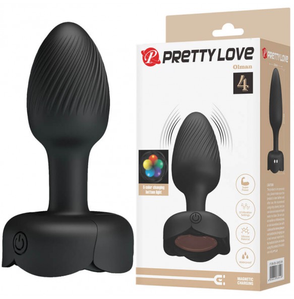 Pretty Love - Olman RGB Light Vibrating Anal Plug (Chargeable - Black)